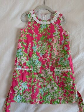 Lilly Pulitzer Pink Green Floral Shift Dress for Girls Size 5 EUC